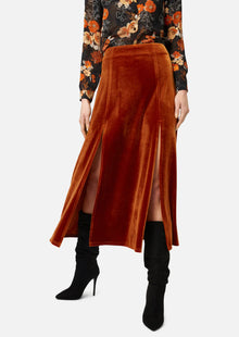 Traffic People Never Say Goodbye Velvet Drape Skirt - Brown