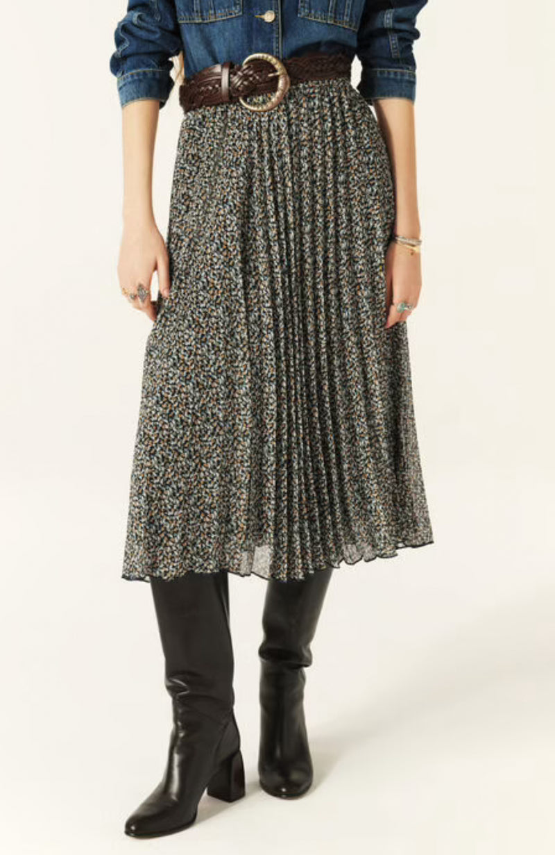 ba&sh Kamy Pleated Midi Skirt - Blue Multi