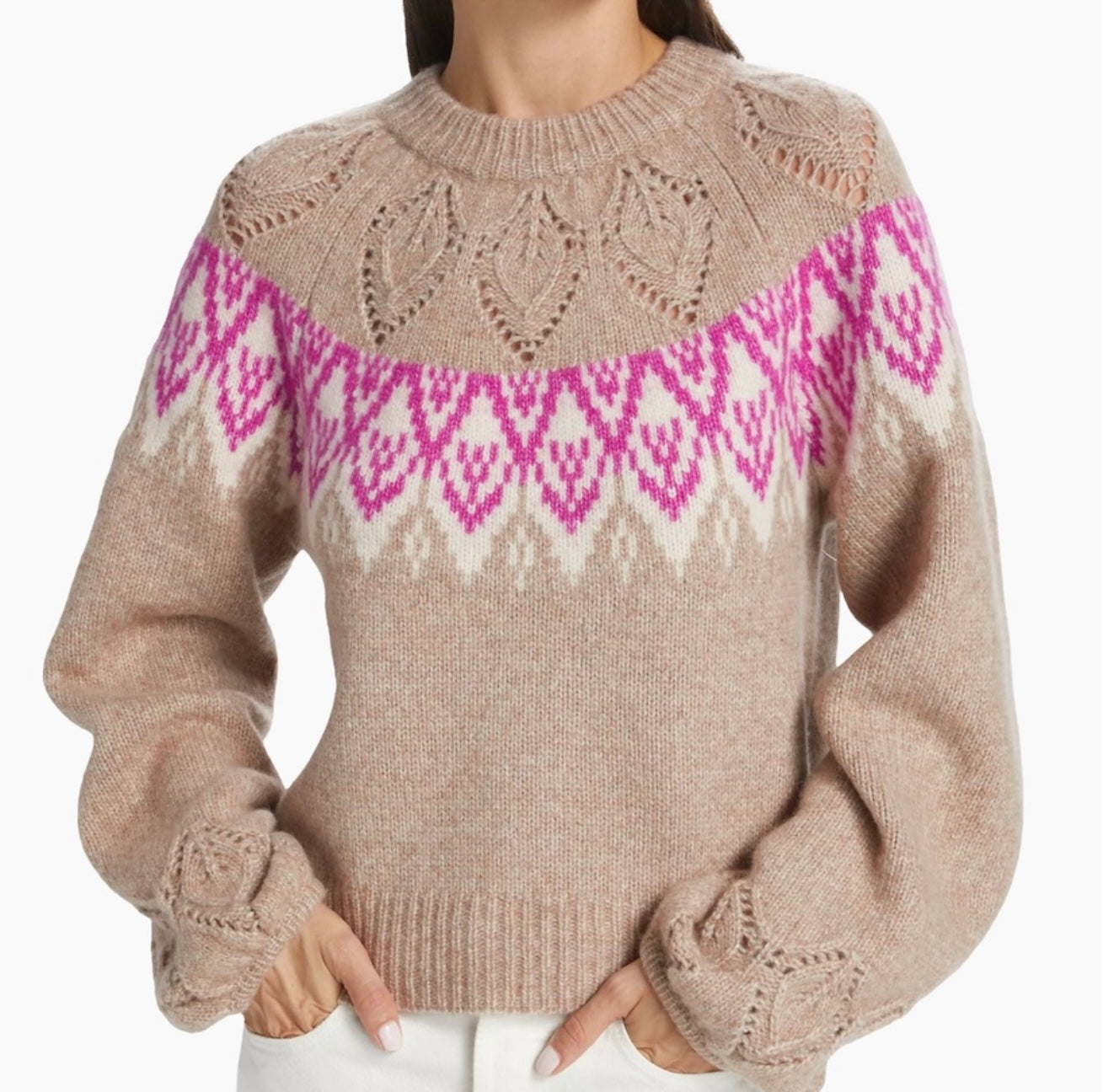 dh New York Hannah Pointelle Fair Isle-Inspired Sweater