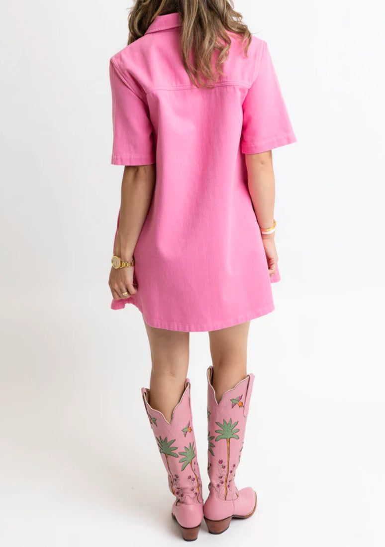 Karlie Clothes Denim Pocket Swing Shirt Dress - Pink