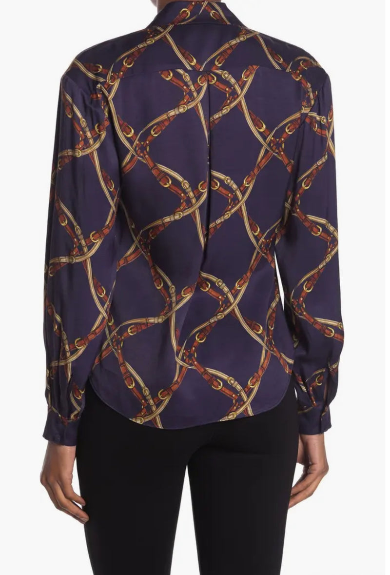 Jonathan Simkhai Satin Long Sleeve Wrap Blouse - Saddle Print