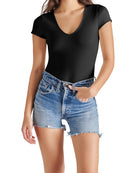 Steve Madden Erica V-Neck Bodysuit - Black