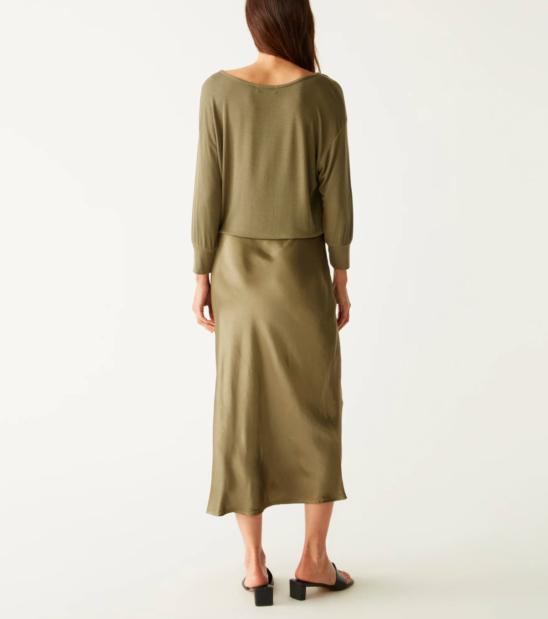 Michael Stars Nadia Mixed Fabric Satin Dress - Olive