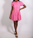 Sail To Sable Candy Pink Floral Eyelet Button Front Cinched Waist Dress