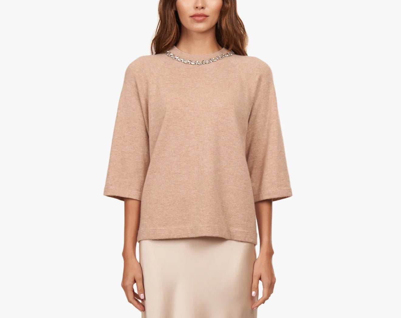 Autumn Cashmere Oversized Tee W/Rhinestone Trim - Cappuccino