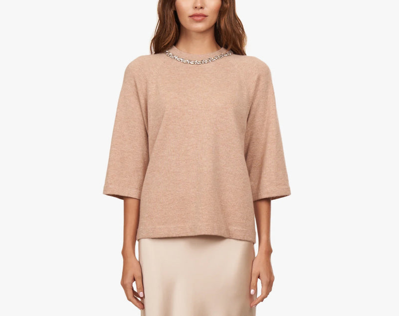Autumn Cashmere Oversized Tee W/Rhinestone Trim - Cappuccino