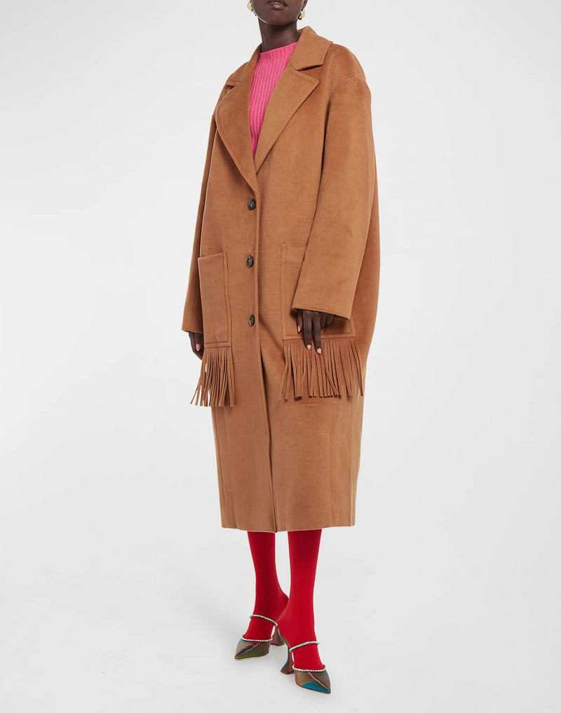 Apparis Eleanor Fringe Detail Duster Coat - Camel