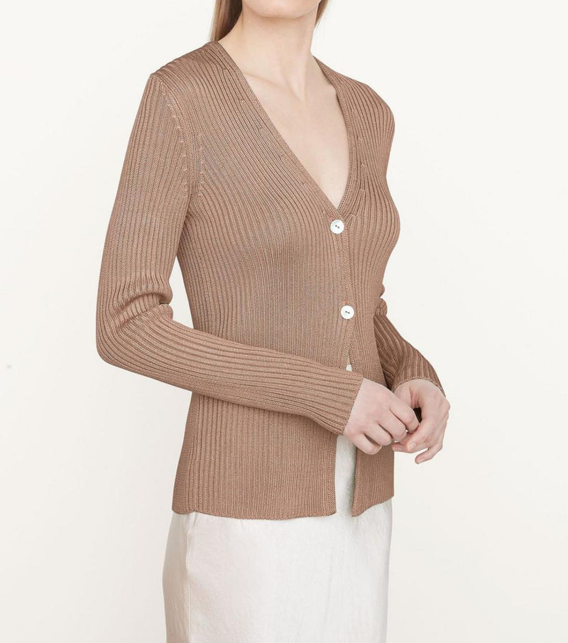 Vince Ribbed Button Cardigan - Chestnut