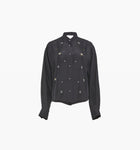 forte_forte Silk Habotai Grandfather Shirt with Crystals - Black