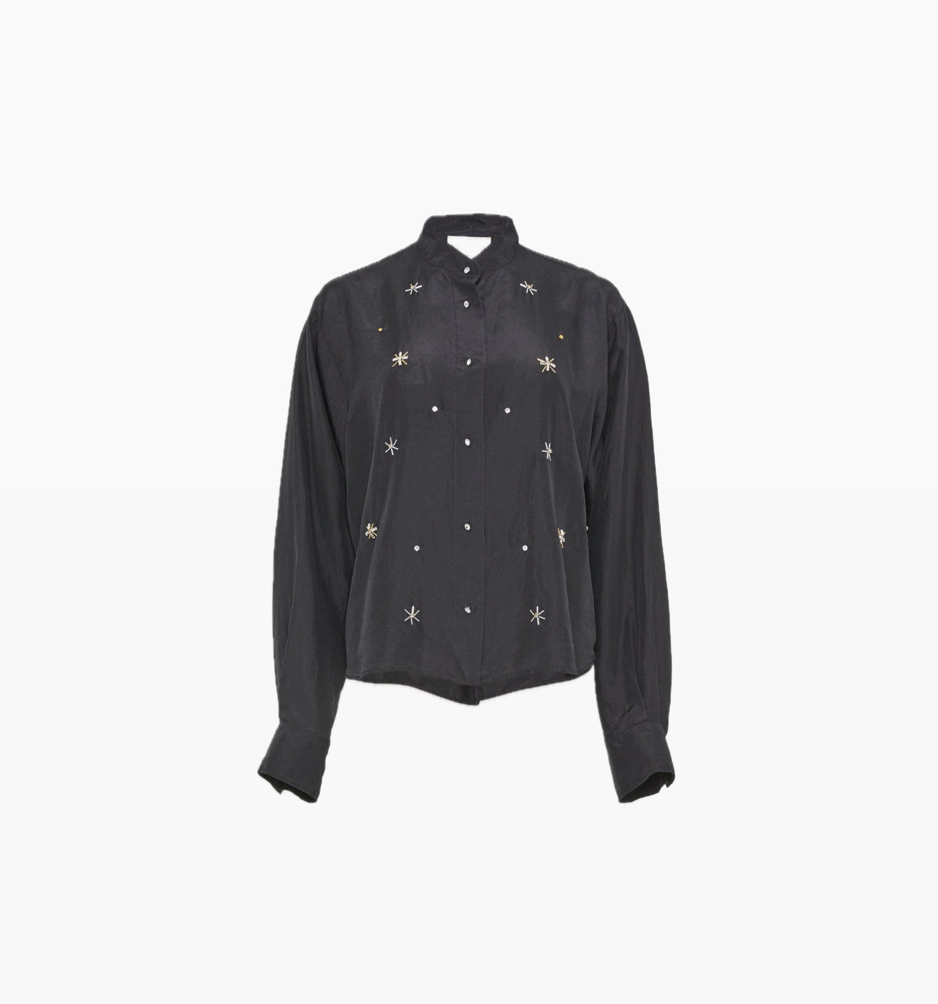 forte_forte Silk Habotai Grandfather Shirt with Crystals - Black