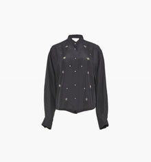 forte_forte Silk Habotai Grandfather Shirt with Crystals - Black