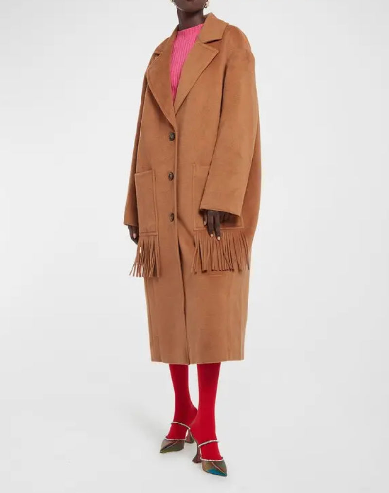 Apparis Eleanor Fringe Detail Duster Coat - Camel