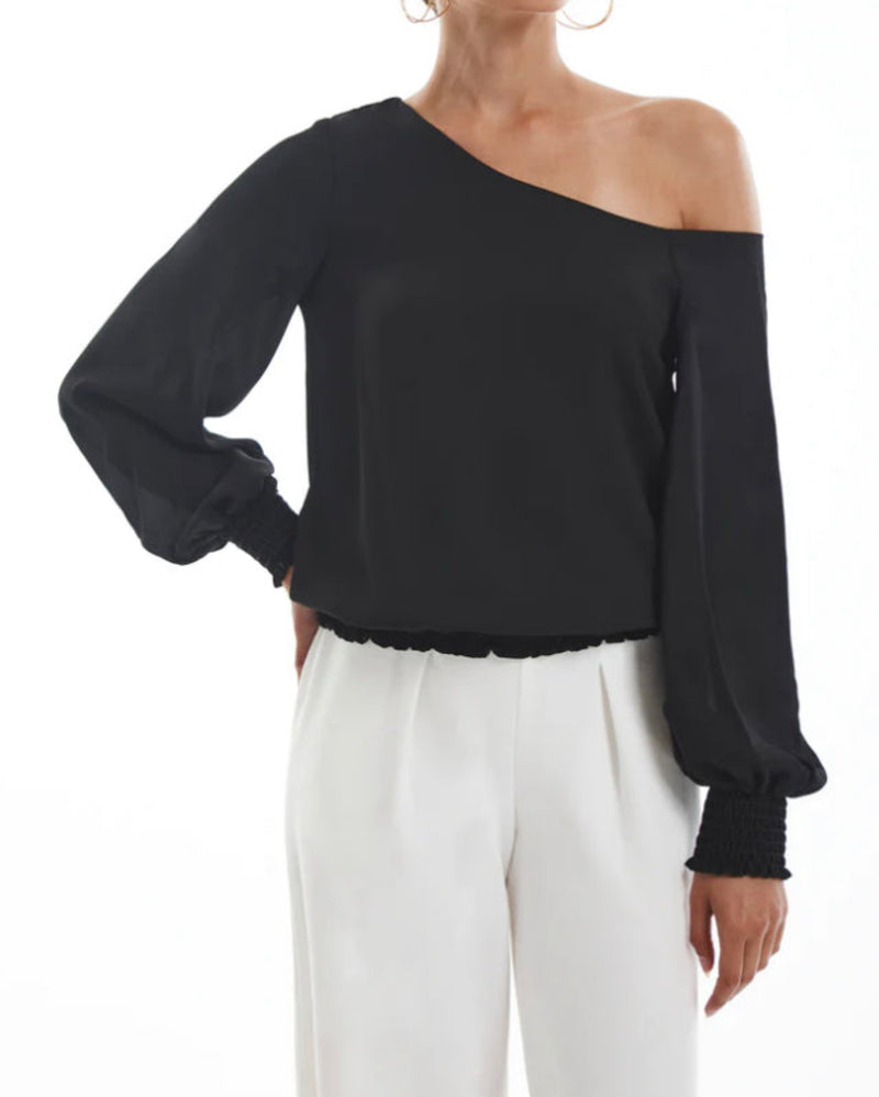 krisa One Shoulder Blouse - Black