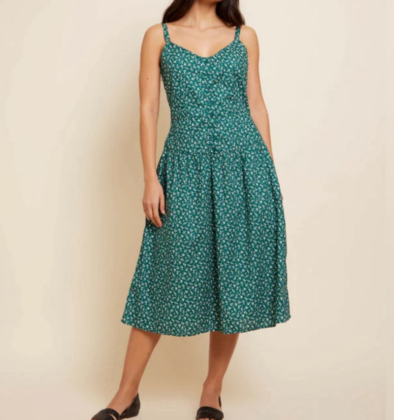 Nation Ltd Lucia Button Dress - Emerald Green