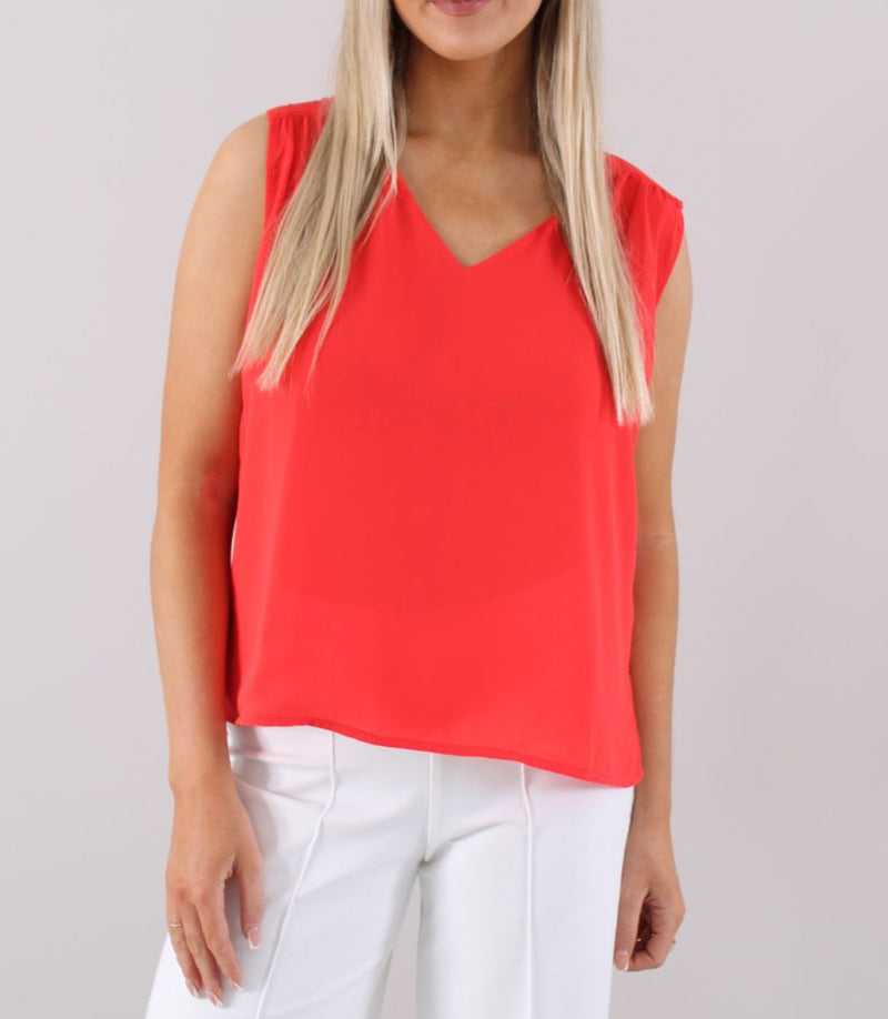 Vilagallo Annita Chiffon Top - Coral Red