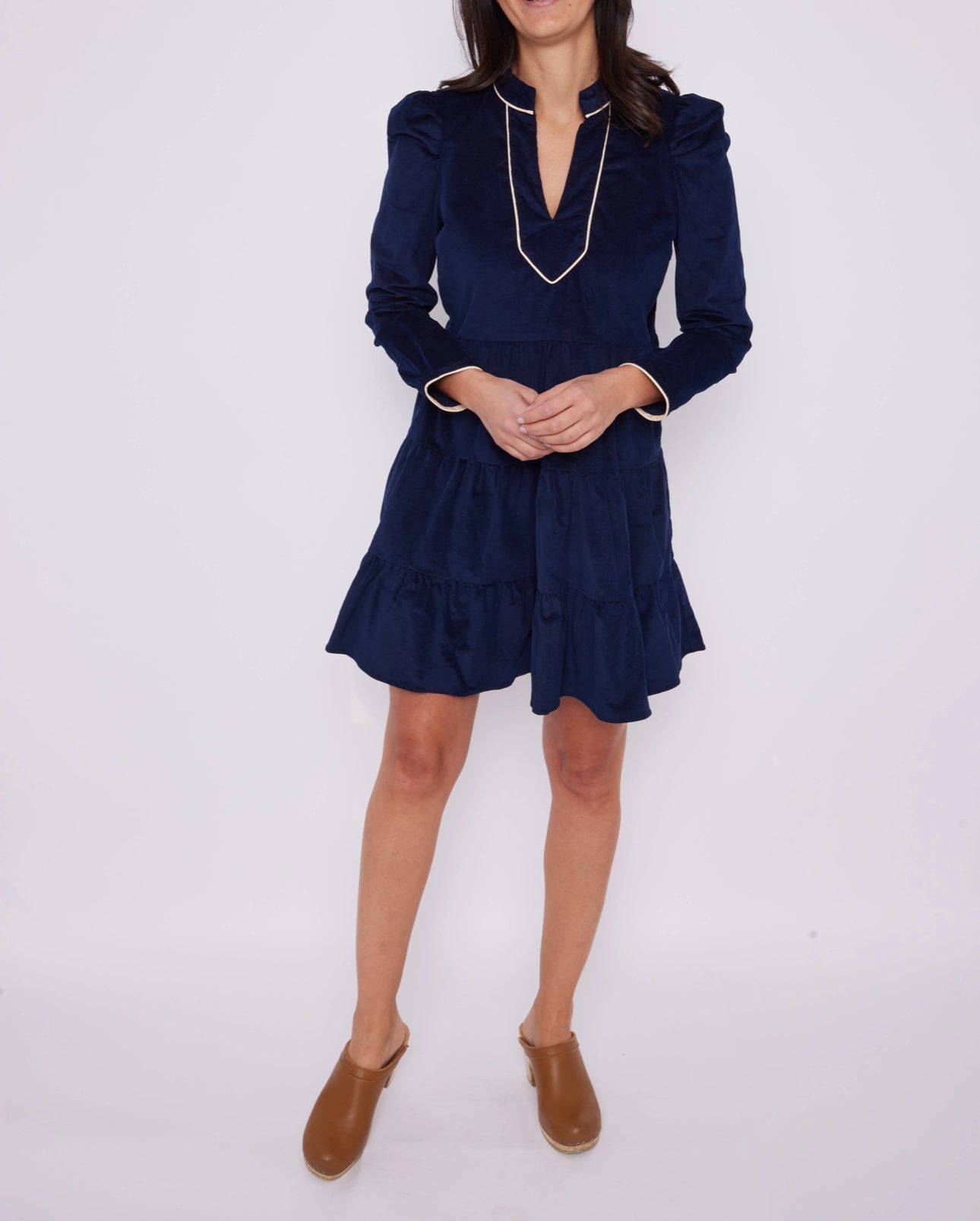 Sail To Sable Navy Corduroy Long Sleeve Tunic Flare Dress