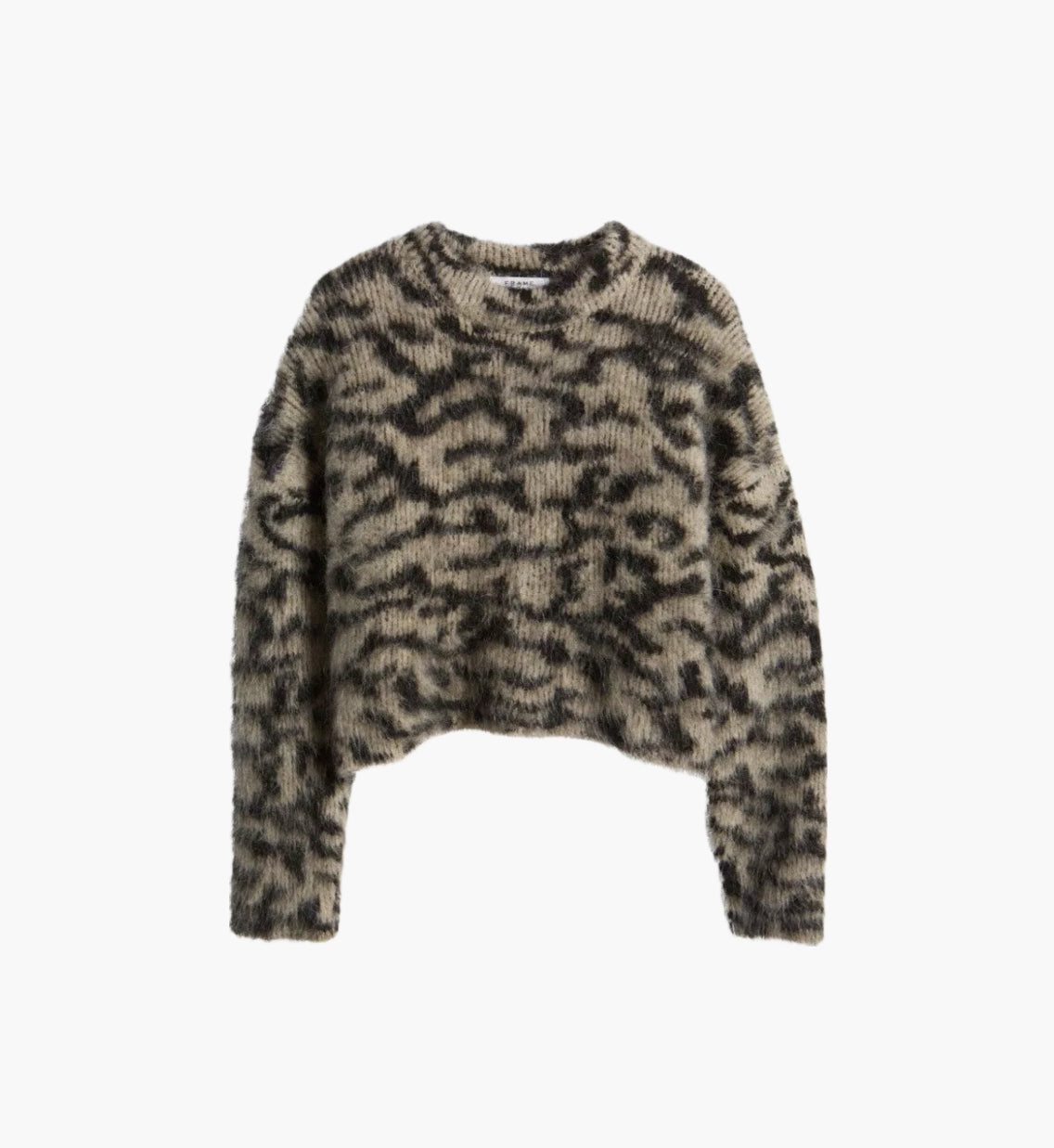 Frame Abstract Jacquard Crew Neck Sweater Mohair - Black Bone