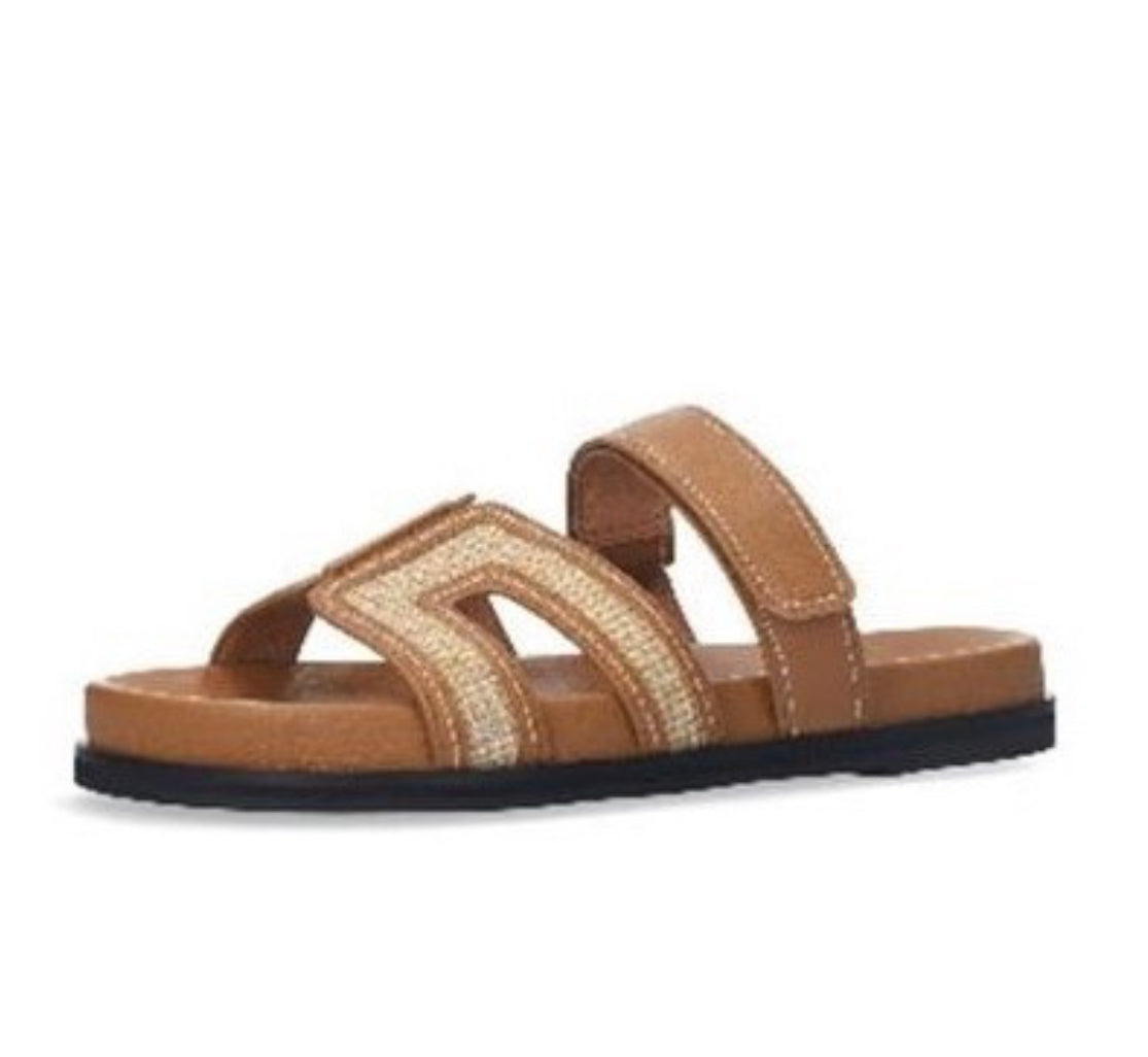 BiBi LOU Leather/Raffia Sandal - Brown (Cognac)