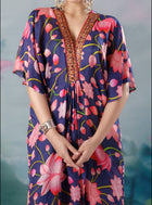 Rajdeep Ranawat Silk Printed Kaftan - Navy