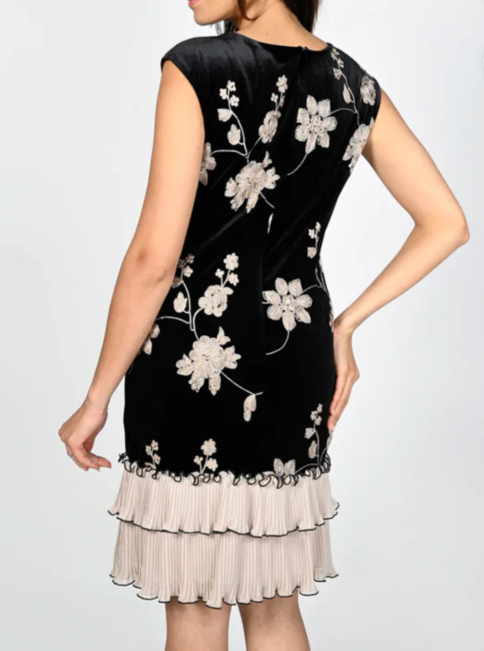 Frank Lyman Embroidered Velvet Dress- Black