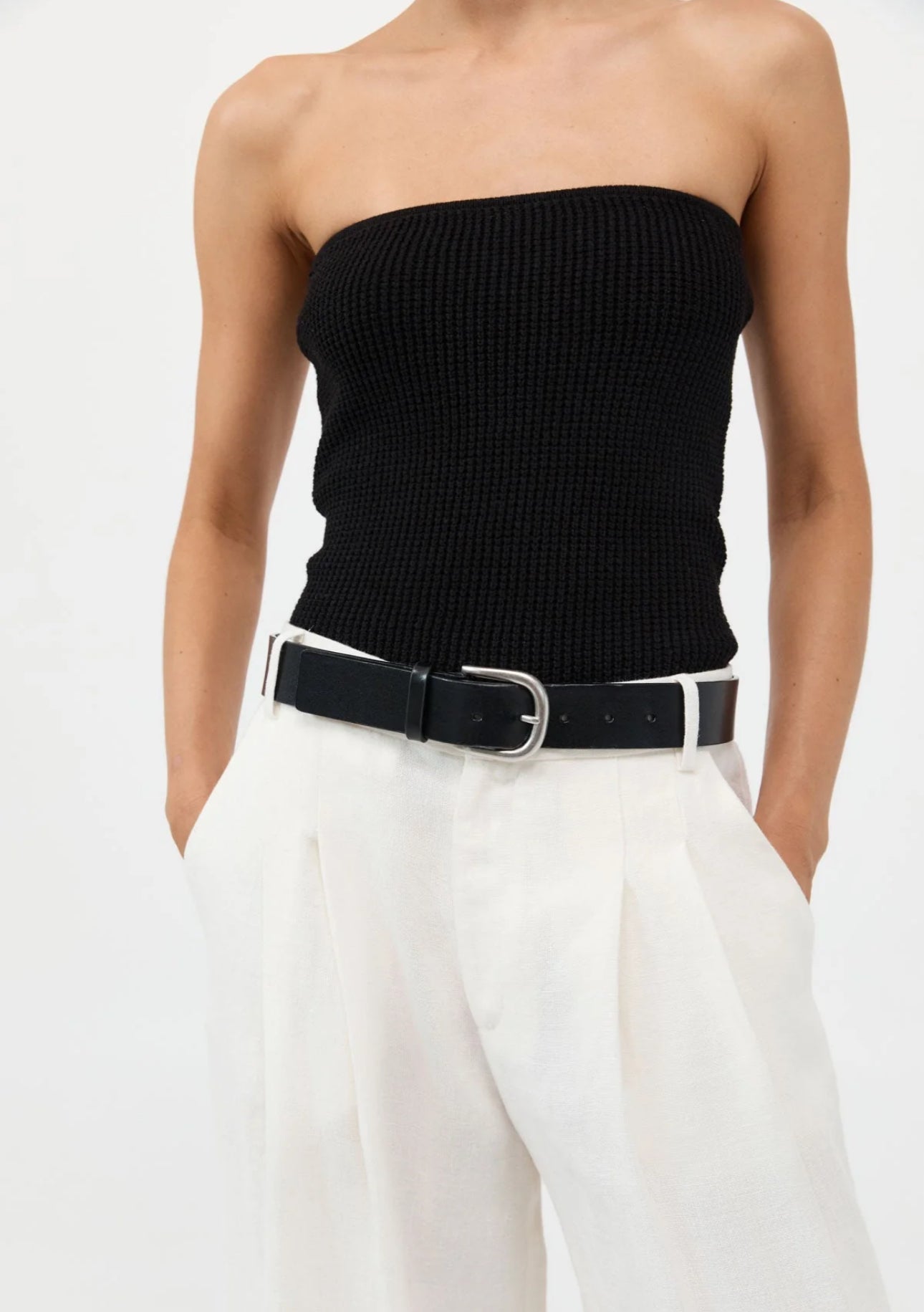 St. Agni Textured Knit Strapless Top - Black