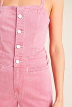 Paige Anessa Cropped Denim Jumpsuit - Raspberry