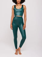 Spiritual Gangster Ada Wet Look 7/8 Legging - Deep Forest