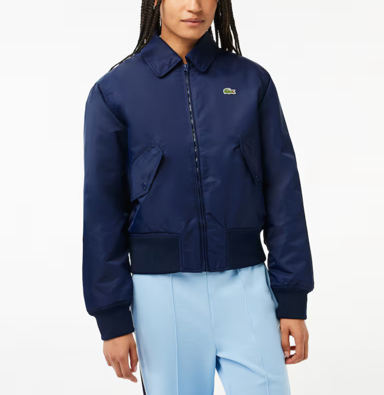 Lacoste Oversized Embroidered Logo Bomber Jacket - Navy