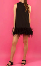 Jessie Liu Sleeveless Dress with Feathers - Black