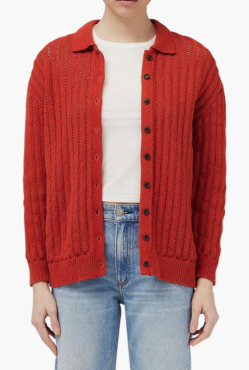 rag & bone Adrienne Open Stitch Cotton Blend Cardigan - Paprika