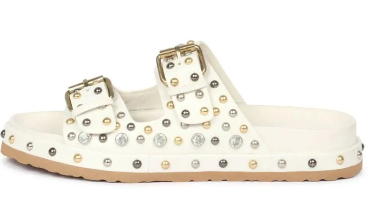 Saint G Emily Studded Double Buckle Sandal - White