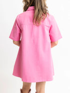 Karlie Clothes Denim Pocket Swing Shirt Dress - Pink