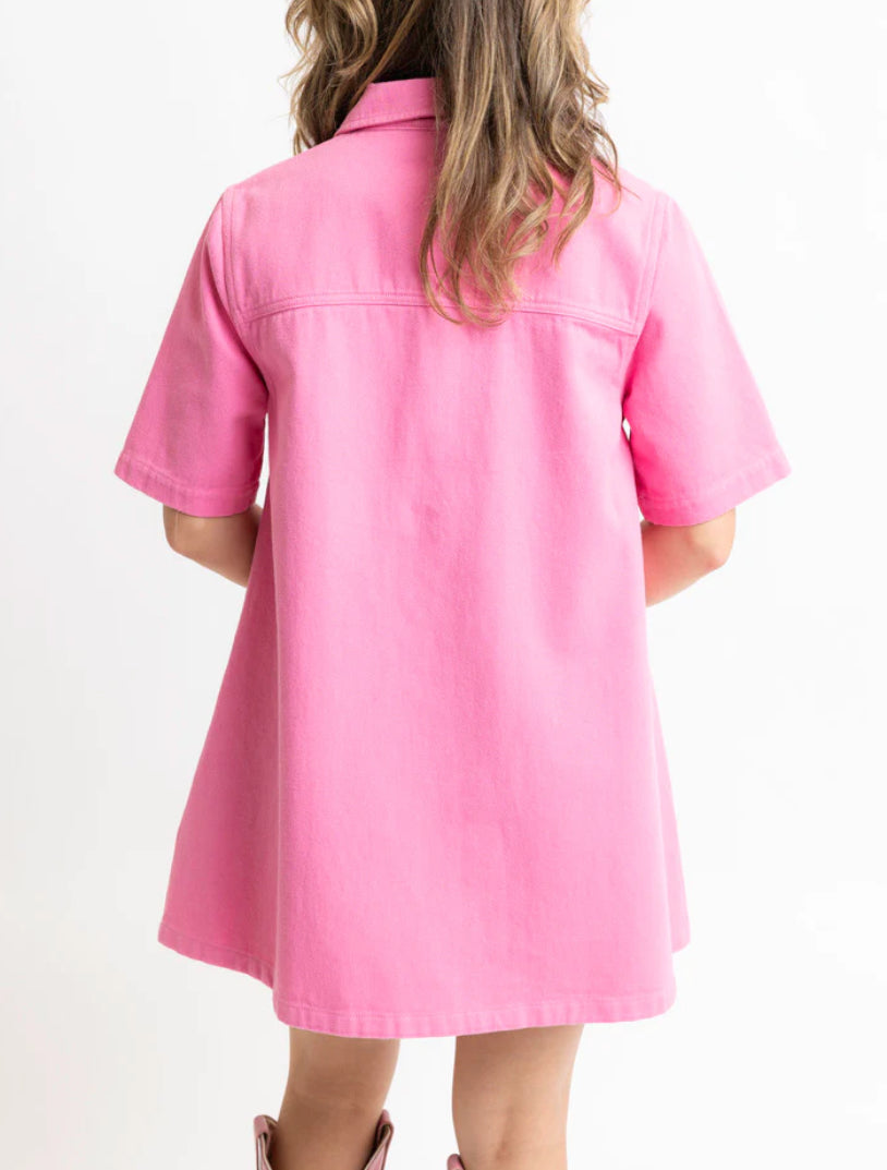 Karlie Clothes Denim Pocket Swing Shirt Dress - Pink