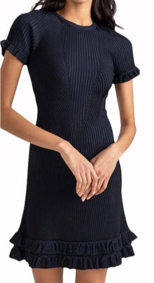 Shoshanna Kate Rib-Knit Ruffle Minidress - Navy