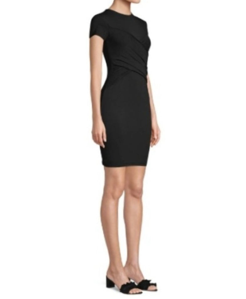 ATM Pima Cotton Stretch Cross Front T-Shirt Dress - Black