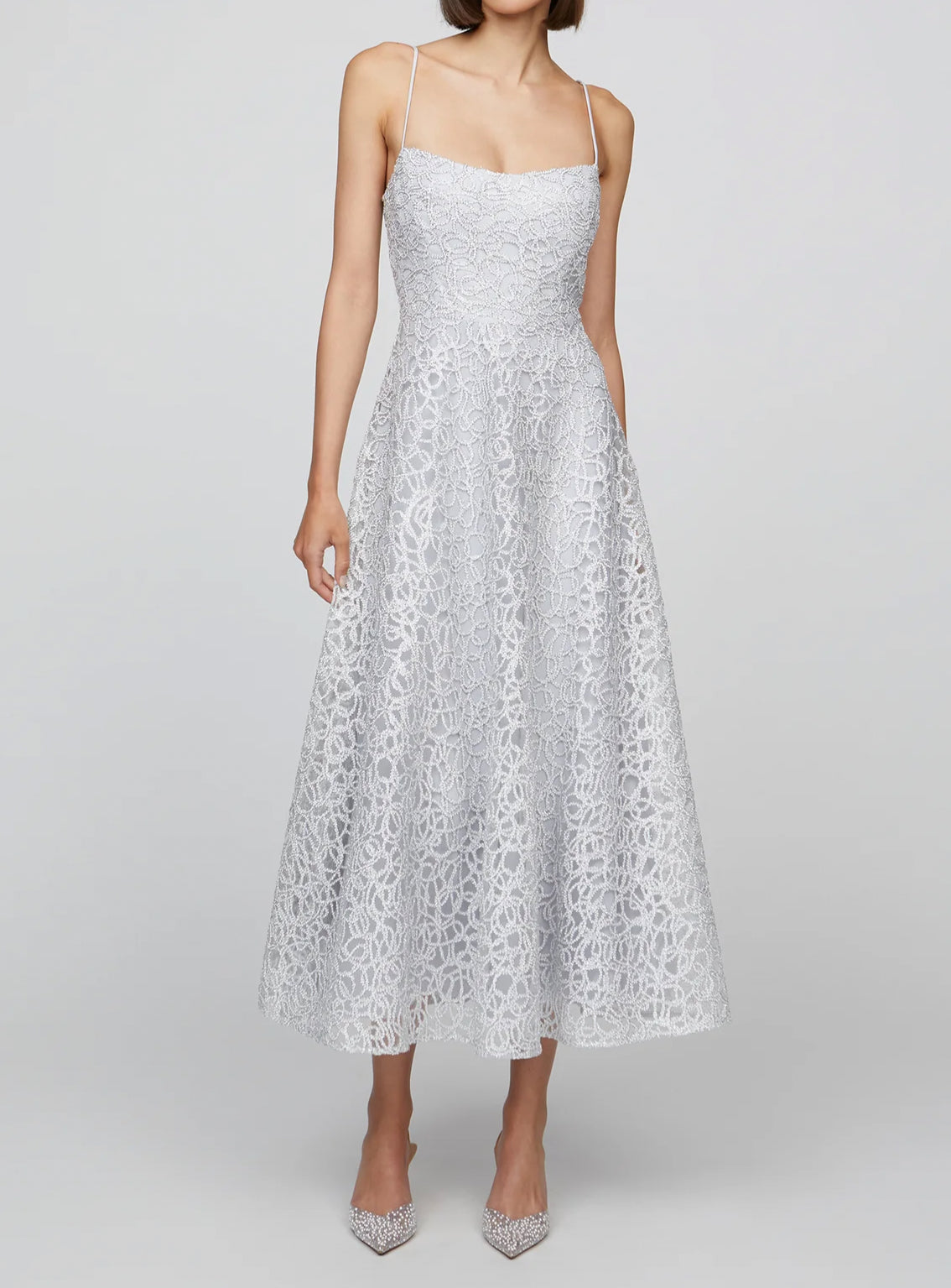 THEIA Sleeveless Tulle Dress - French Silver