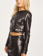 Caballero Jacie Sequin Top - Gunmetal Chevron