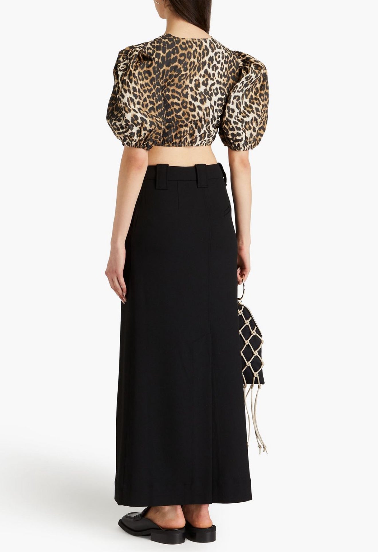 GANNI Printed Cotton Zipper Blouse - Big Leopard Almond Milk