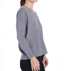 Minnie Rose Cotton Cashmere V Neck Pullover - Grey Shadow