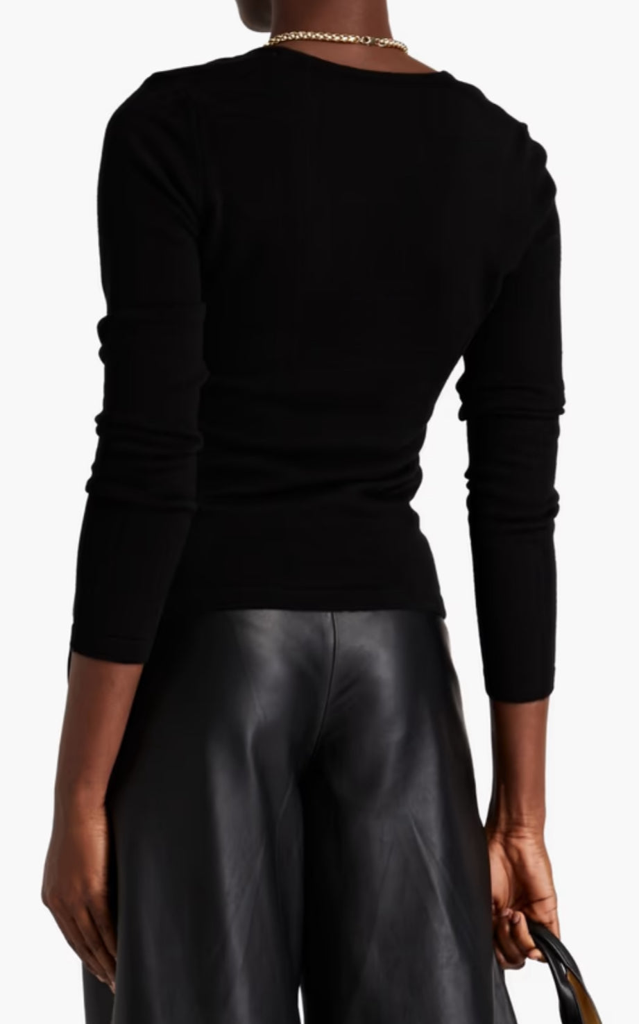 Autumn Cashmere Ruched Slim V Neck Sweater - Black