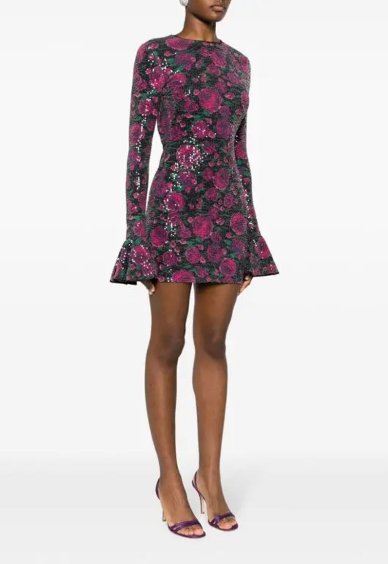 Rotate Birger Christensen Sequin Embellished Floral Minidress - Bold Rose