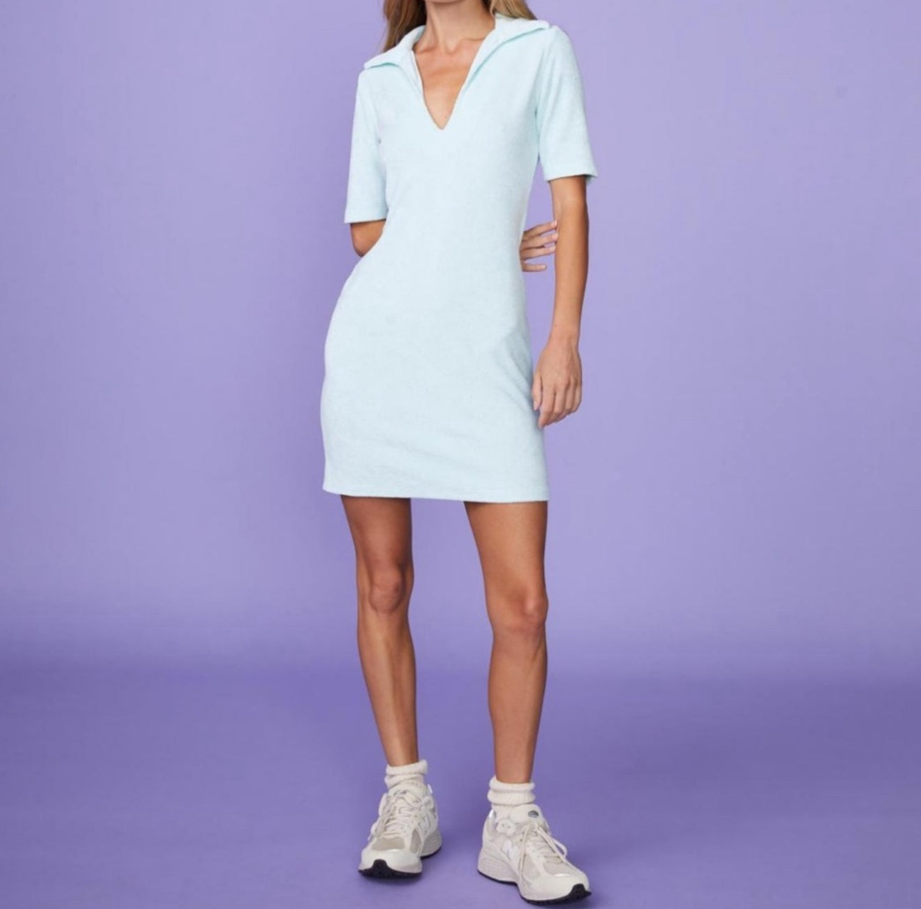 Monrow Terry Cloth Polo Dress - Sea Foam