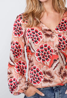 Summum V-Neck Bold Flower Top - Multicolor