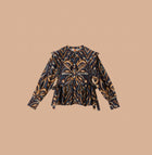 Farm Rio Blue Pineapple Ikat Long Sleeve Matelasse Blouse