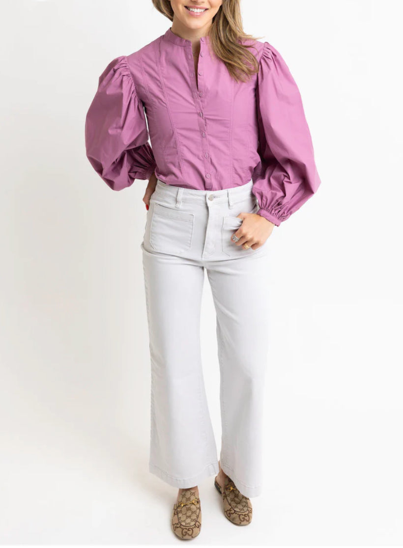 Karlie Clothes Solid Poplin Button Top - Purple