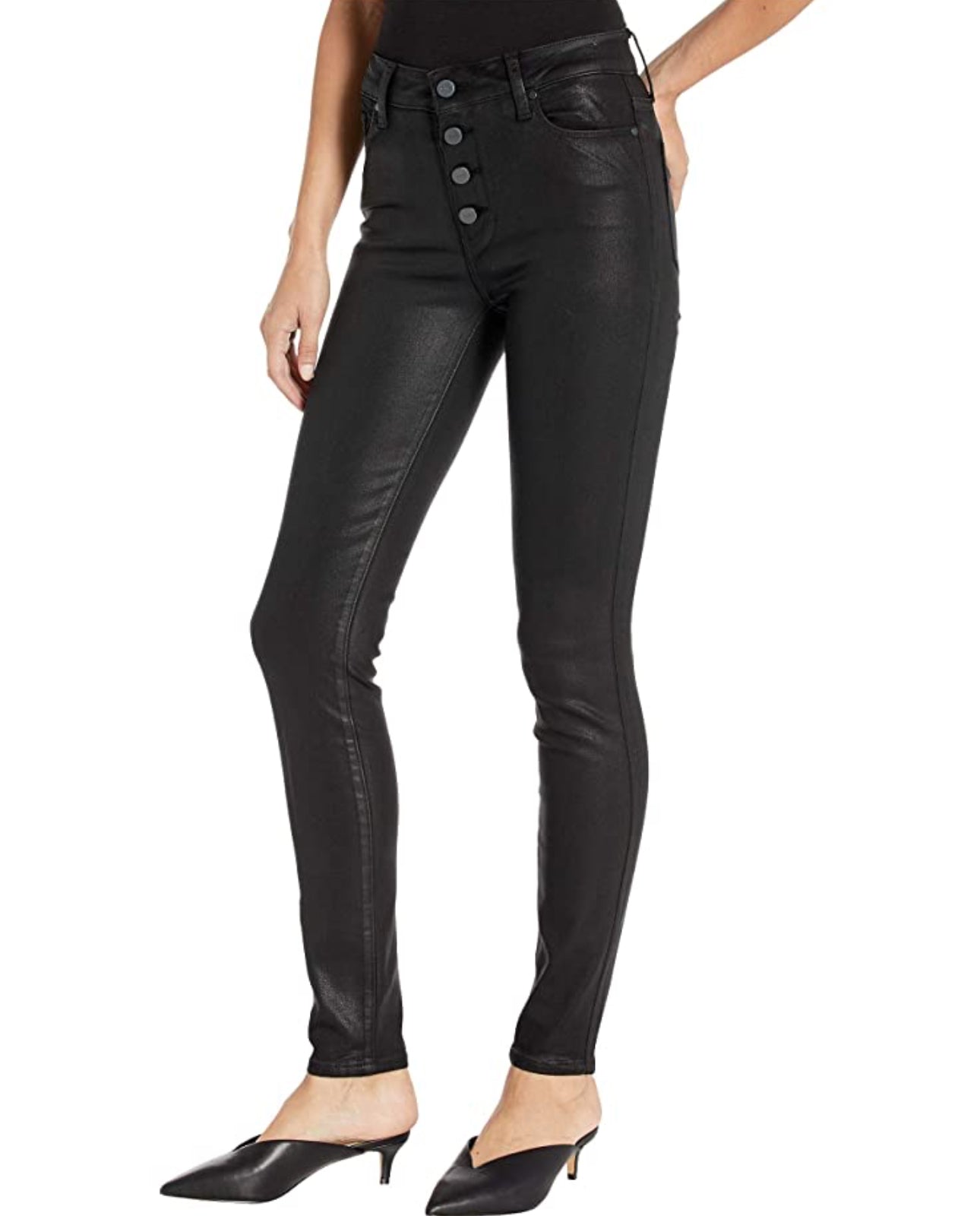 Paige Hoxton Ultra Skinny With Exposed Buttonfly - Black Fog Luxe Coating