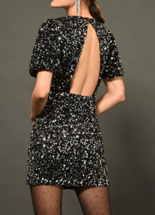 Greylin Ella Open Back Mini Sequin Dress - Black