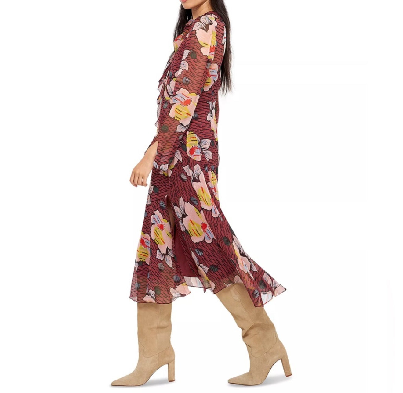 joie Darrow Silk Dress - Oxblood Multi