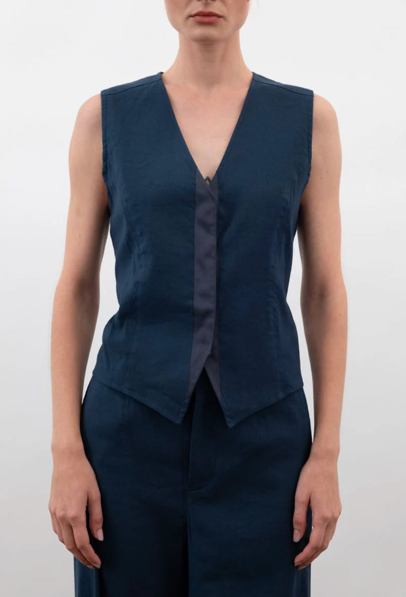 Elaine Kim Willoh Stretch Linen Vest - Indigo