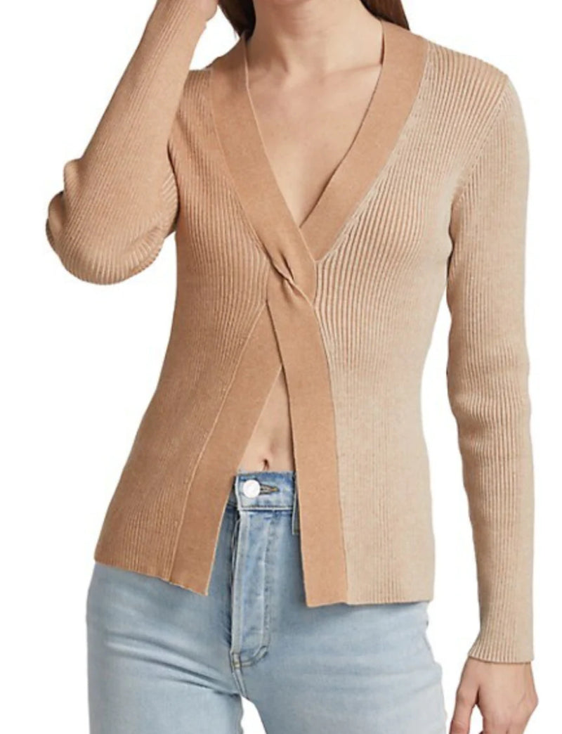 Naadam Ribbed Reversible Twist Front Top - Oatmeal Combo